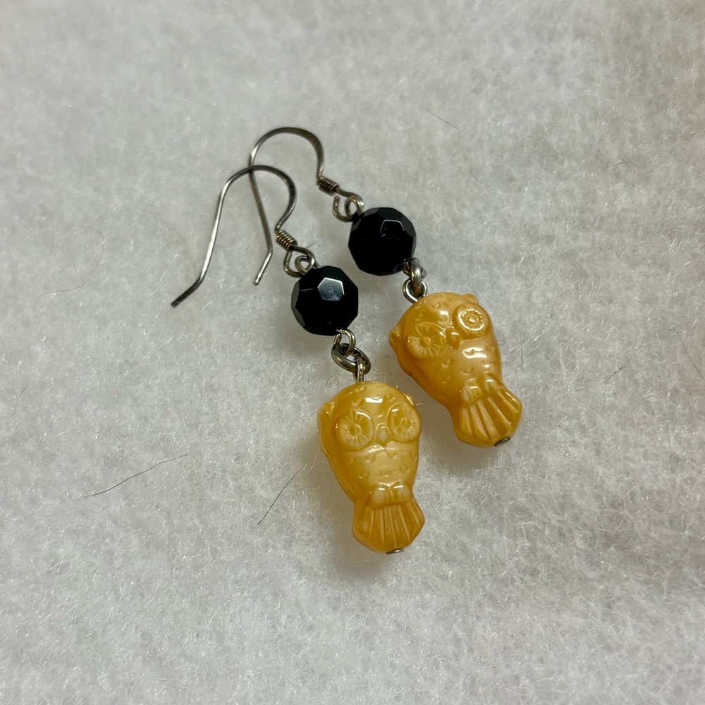 Handmade Earrings with Golden Owls